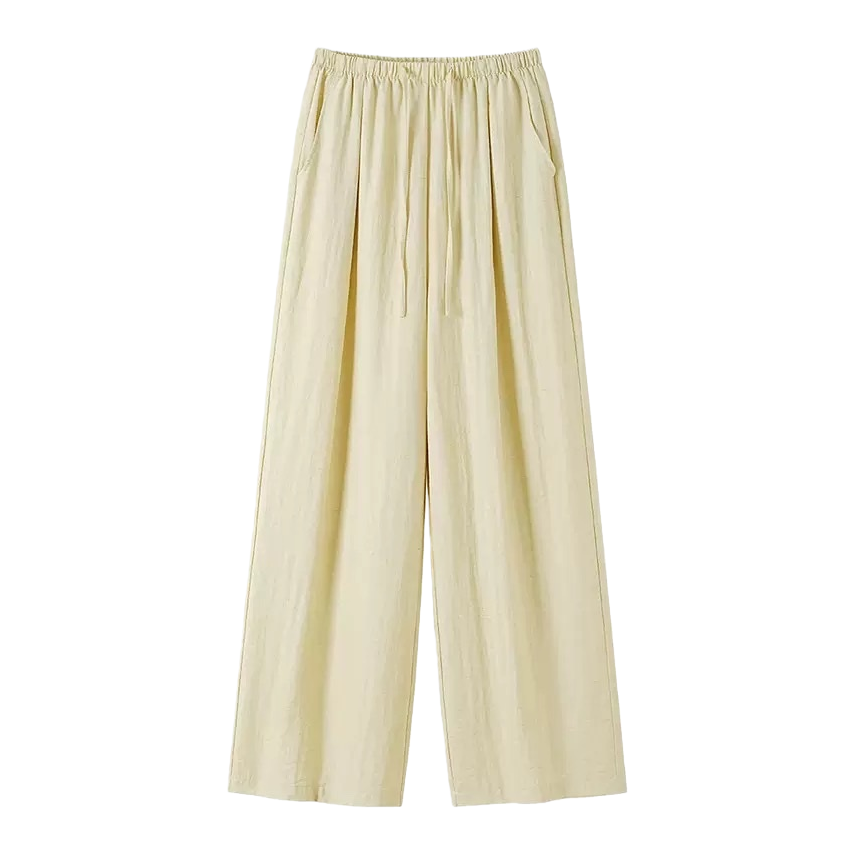 Beige high-waisted wide-leg pants with a slimming feel, casual loose nine-inch pants for women Item Picture