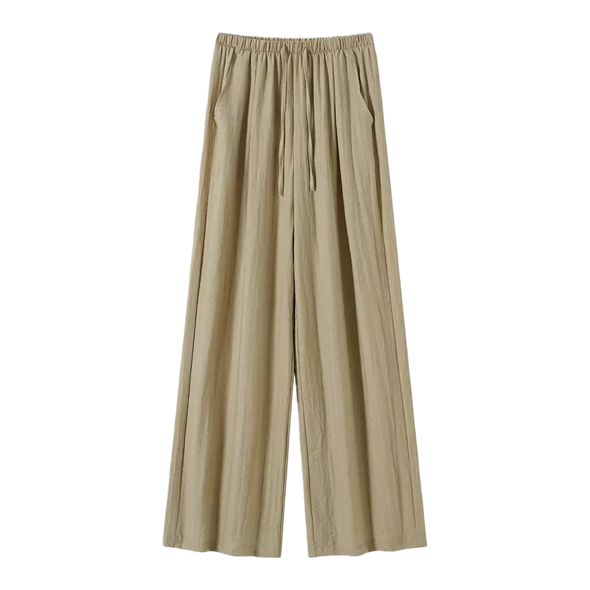 Beige high-waisted wide-leg pants with a slimming feel, casual 9-inch pants for women Item Picture