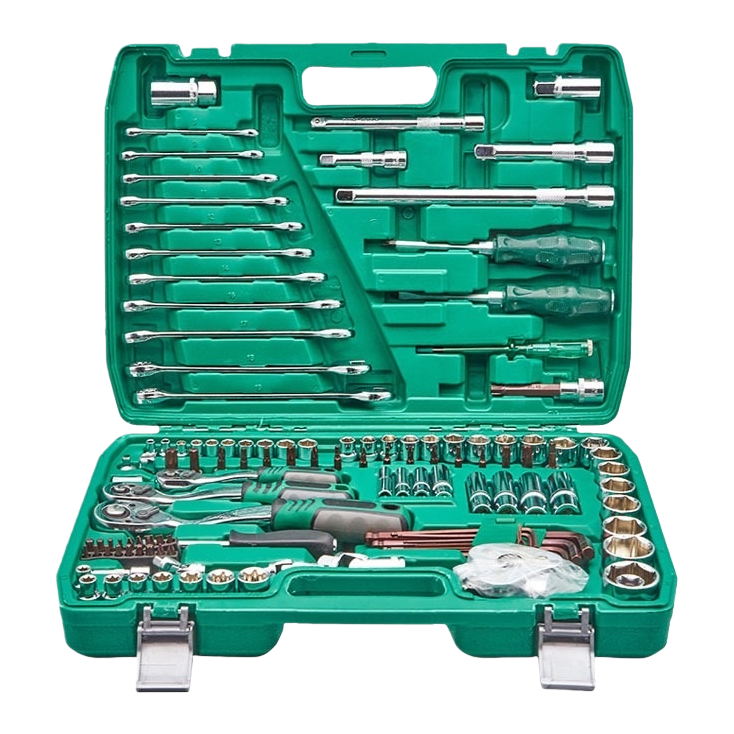 The green toolbox tool set includes screwdrivers, wrenches, pliers and other multi-functional household maintenance tools Item Picture