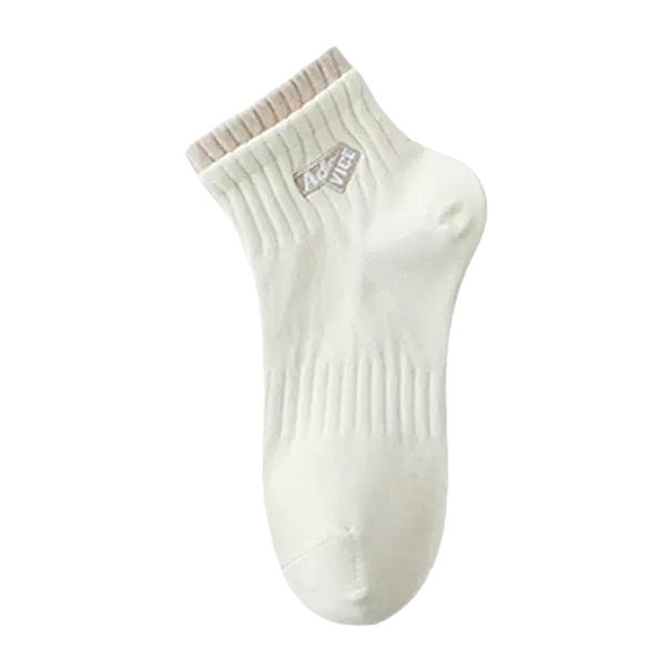 Beige vertical striped pure cotton short socks for both men and women, sweat-absorbent and breathable Item Picture
