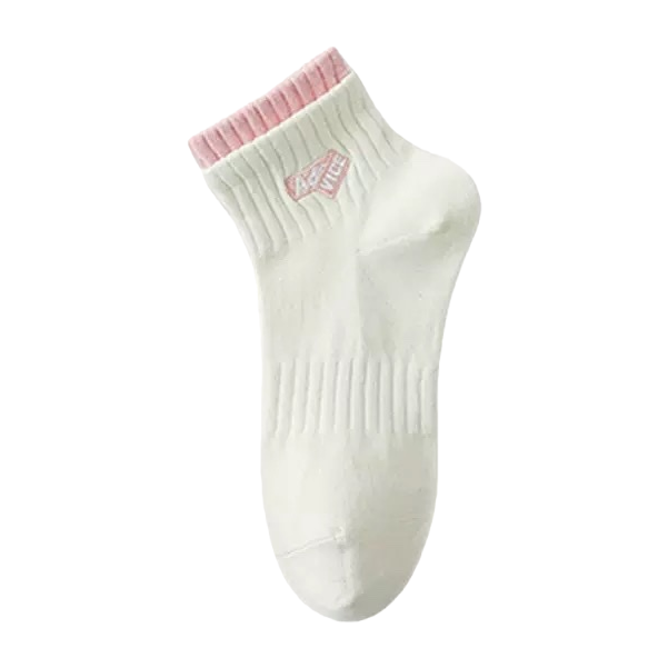 White socks, pink ribbed pure cotton mid-calf socks, unisex, comfortable and breathable Item Picture