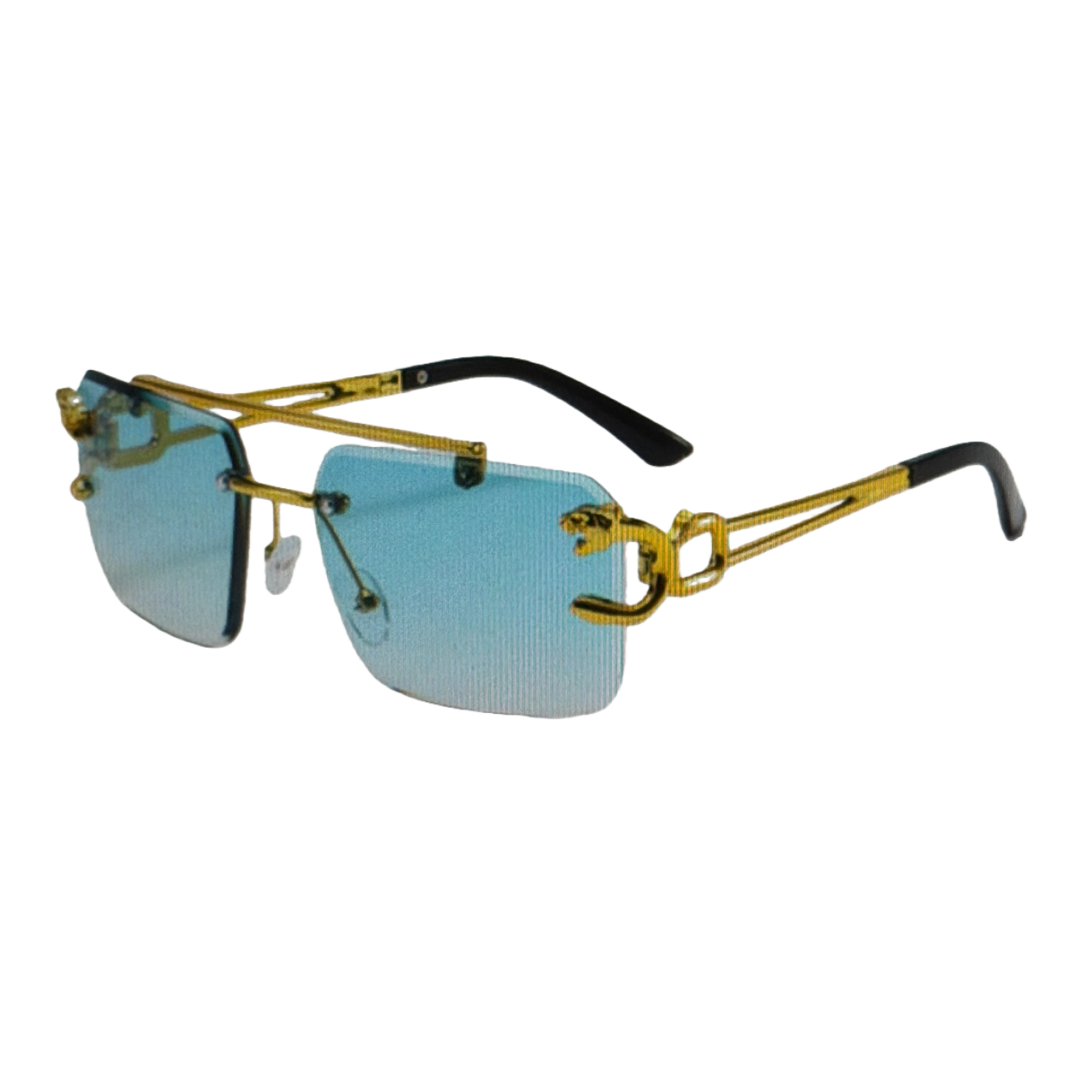 Golden leopard head double-beam frameless sunglasses, fashionable polarized sunglasses, unisex Item Picture