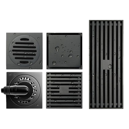 Black metal floor drain, anti-odor and anti-clogging, stainless steel, suitable for kitchens and bathrooms Item Picture