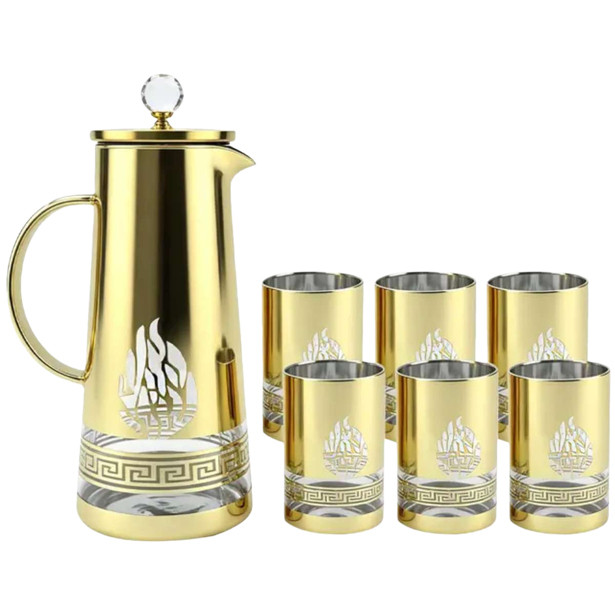 طقم شاي ذهبي مع زر الكريستال مع ستة أكواب Item Picture