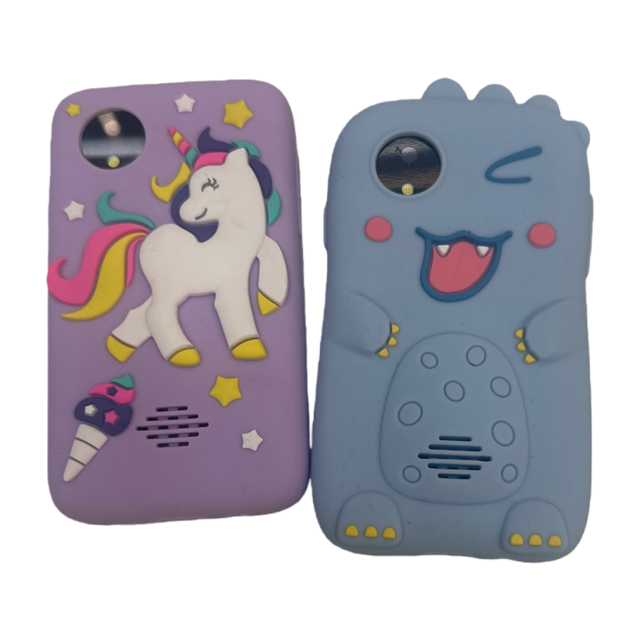 Purple unicorn and blue dinosaur creative phone case, unisex shockproof silicone Item Picture