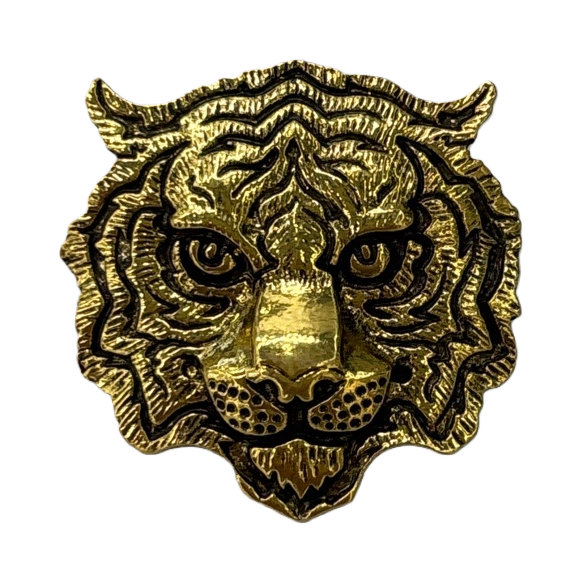 دبوس معدني مزخرف بشعار رأس النمر الذهبي Item Picture