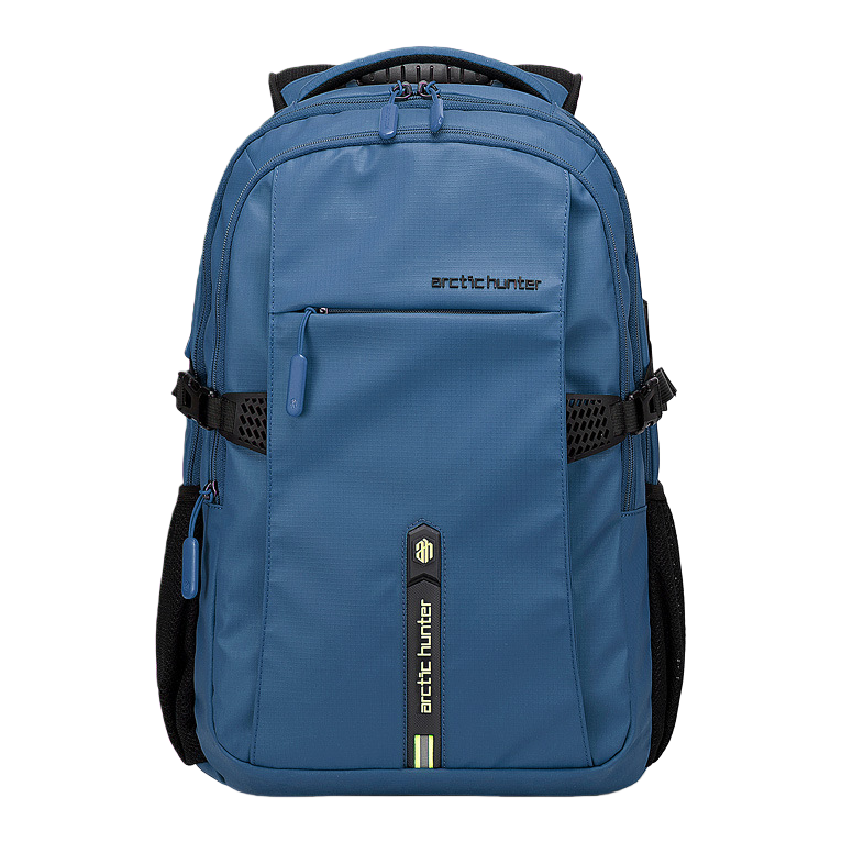 蓝色双肩包尼龙防水通勤上学简约时尚 backpack白底实物图