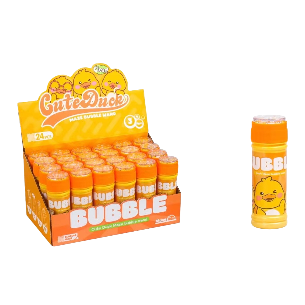 橙色泡泡棒玩具 黄色小鸭造型24支装 Cute Duck MAZE BUBBLE WAND白底实物图