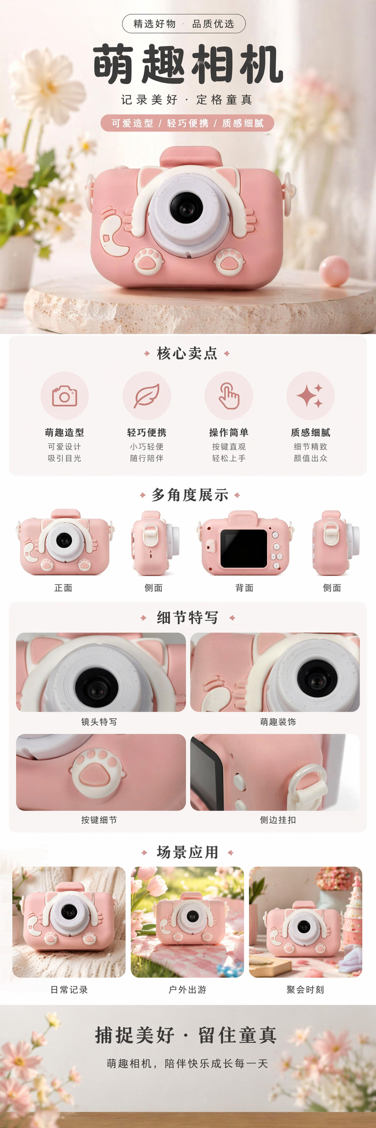 粉色猫耳造型相机 可爱少女风拍照神器 萌系便携数码相机详情1