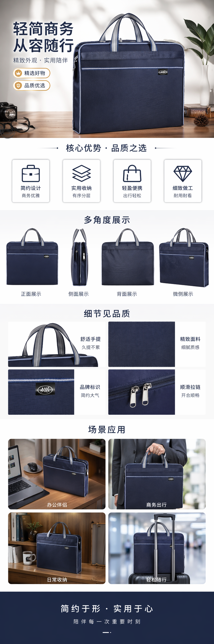 深蓝色女士手提包简约时尚通勤单肩托特包详情1