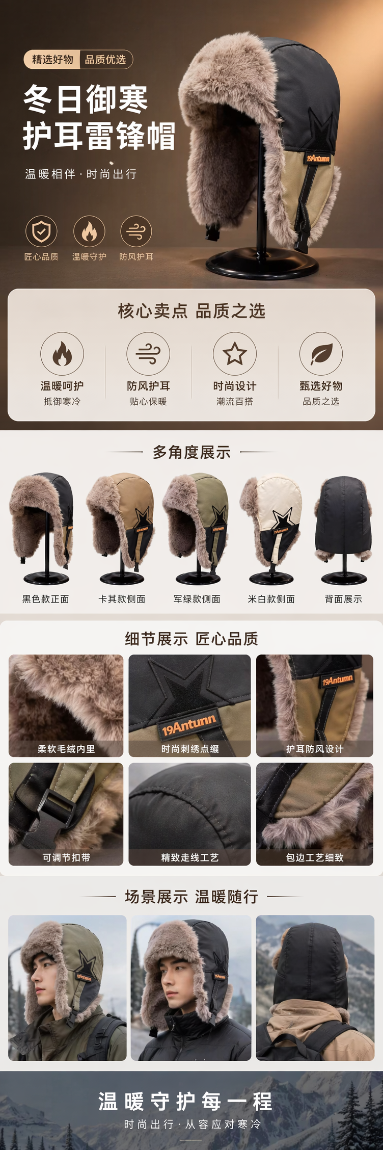 毛绒护耳帽 保暖加厚冬季男女通用情侣款详情1