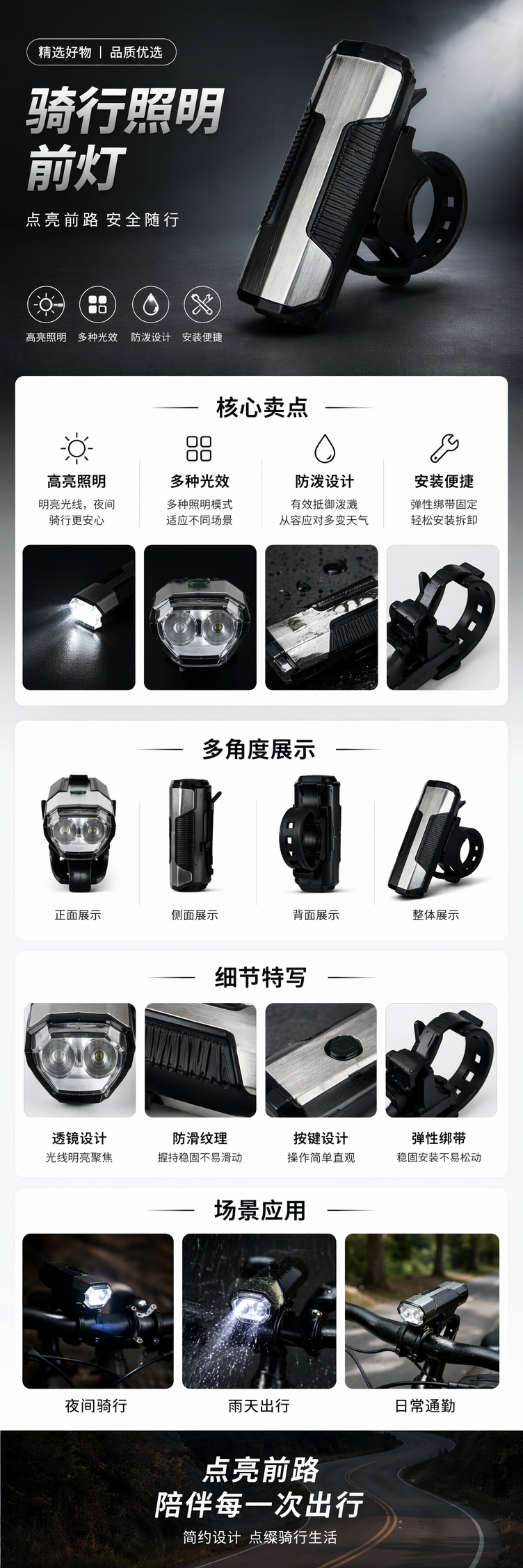 热销多功能自行车前灯便携童车安全车灯带感应喇叭自行车灯详情图1