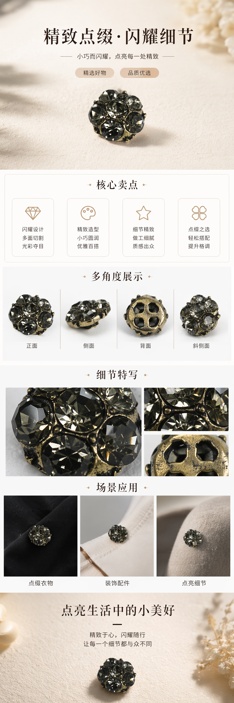 银色镶钻纽扣 服装辅料 亮片装饰扣 多尺寸可选 pic 1