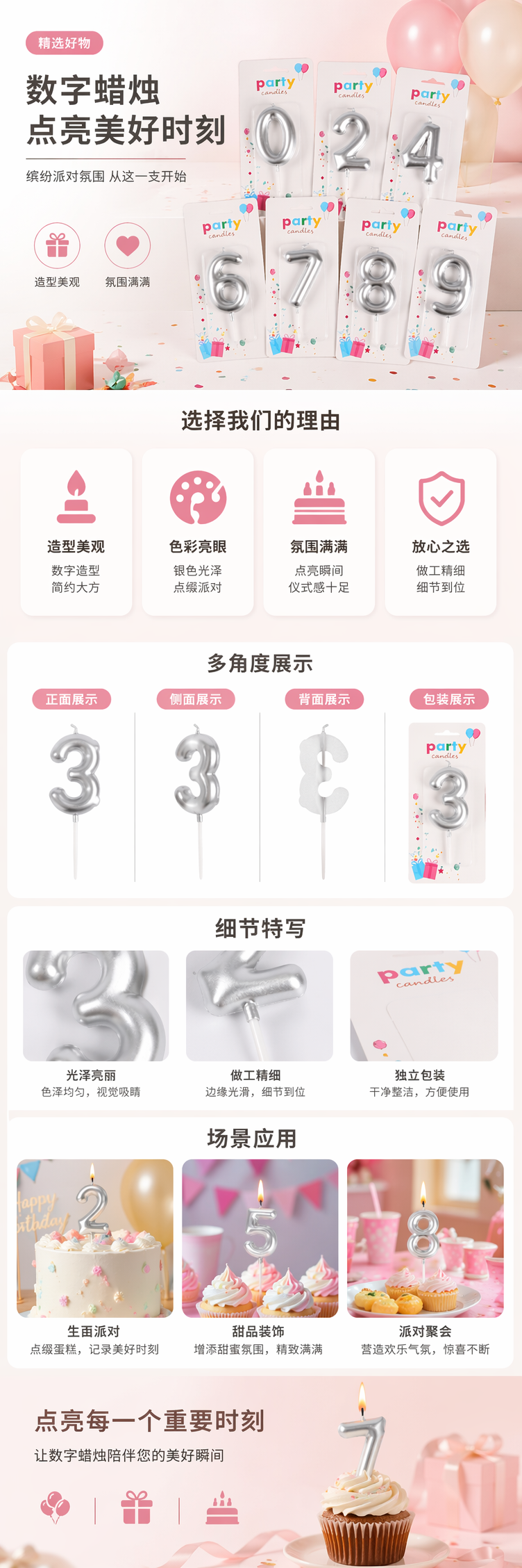 银色数字蜡烛生日派对装饰套装 pic 1