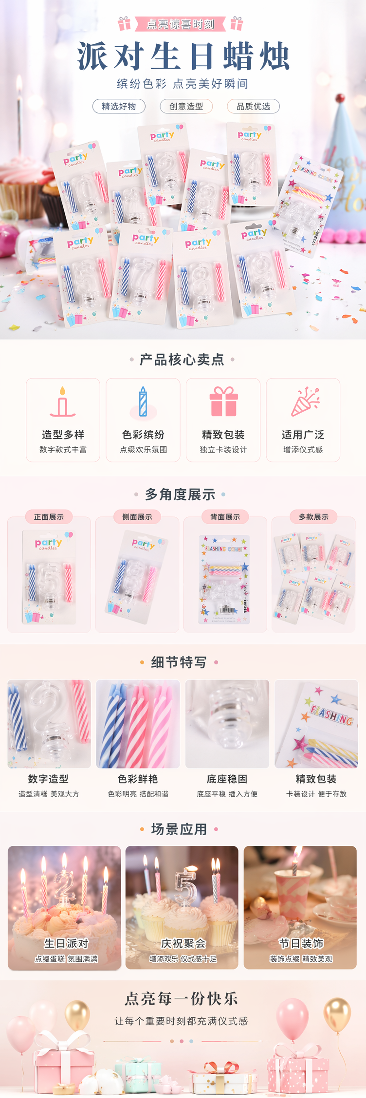 彩色派对蜡烛及数字蜡烛套装 儿童生日庆典装饰用品 pic 1