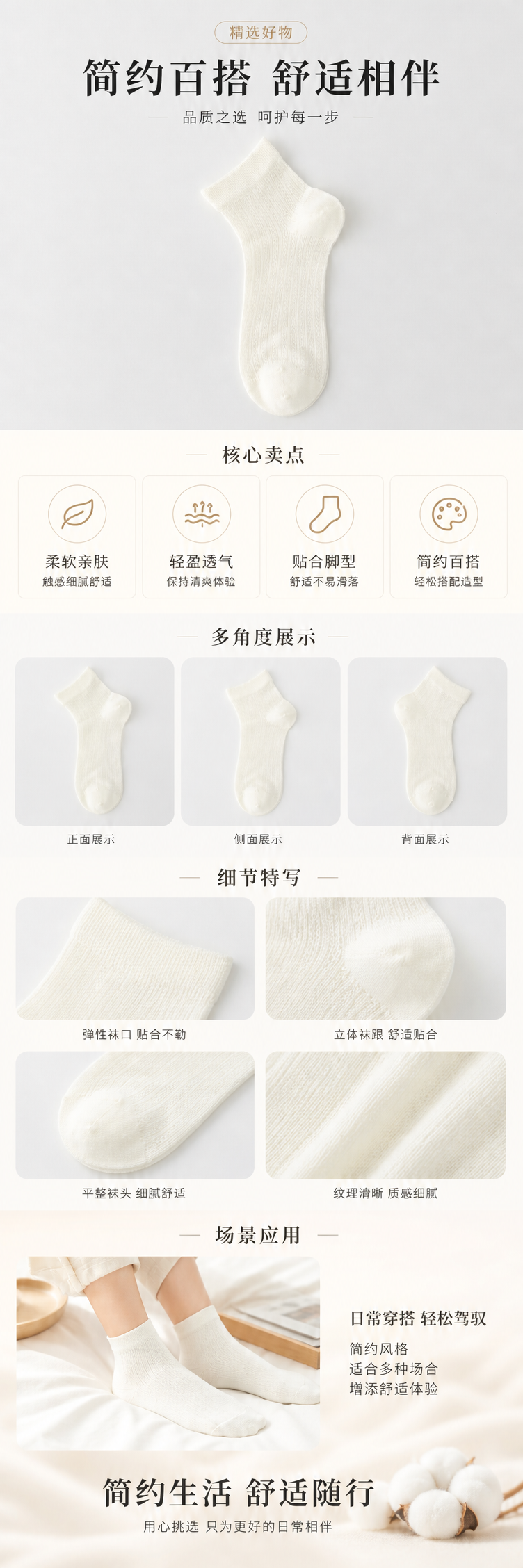 白色针织短袜 透气吸汗纯棉材质男女同款 pic 1
