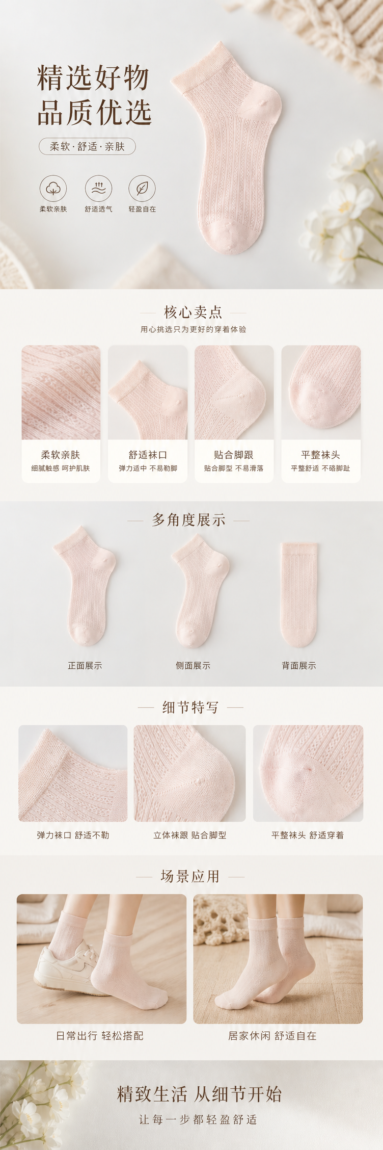 浅粉色针织短袜 女款纯棉吸汗透气百搭休闲袜 pic 1