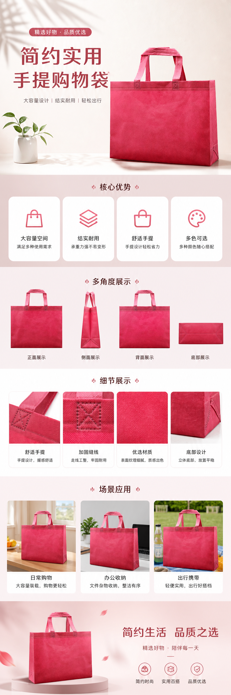 红色手提袋大号加厚环保购物袋可折叠便携礼品袋详情1
