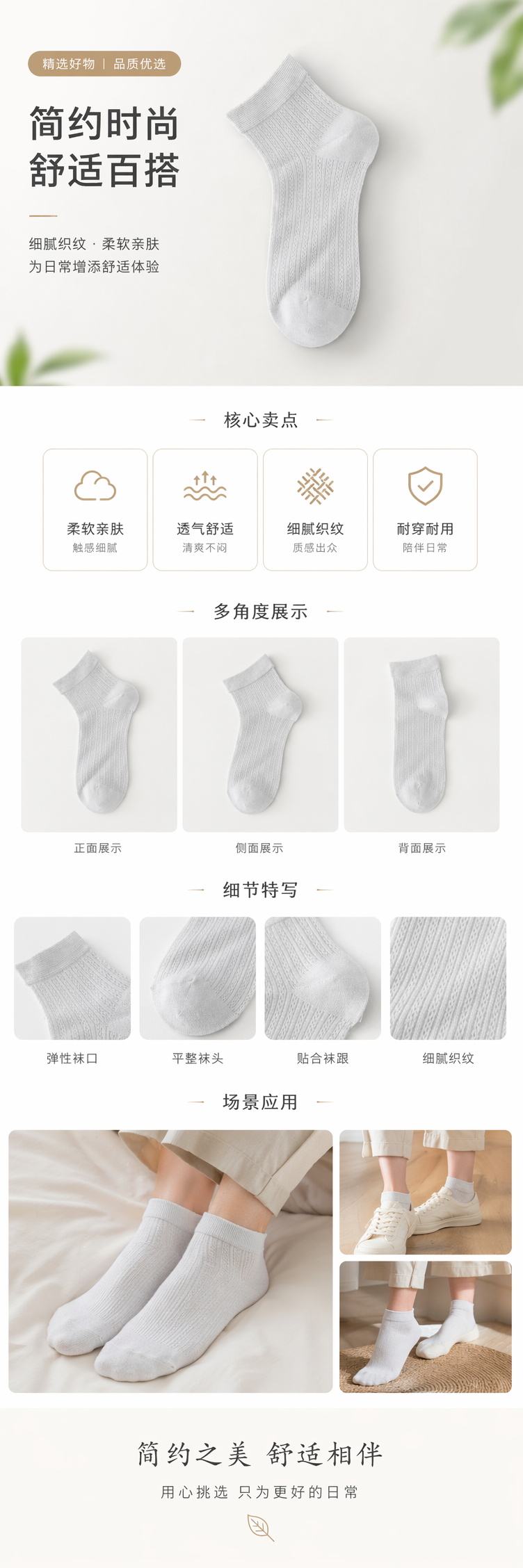 白色条纹短袜纯棉吸汗透气男女同款基础款 pic 1