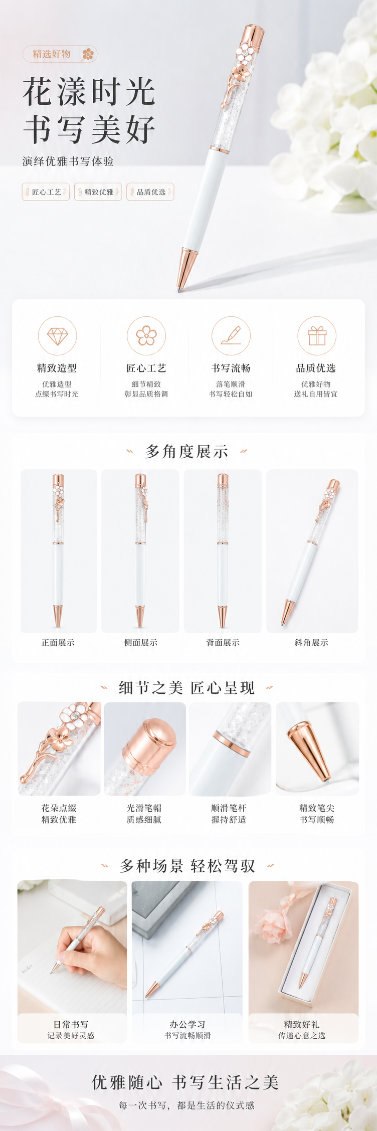 玫瑰金装饰水晶笔简约时尚办公书写工具 pic 1
