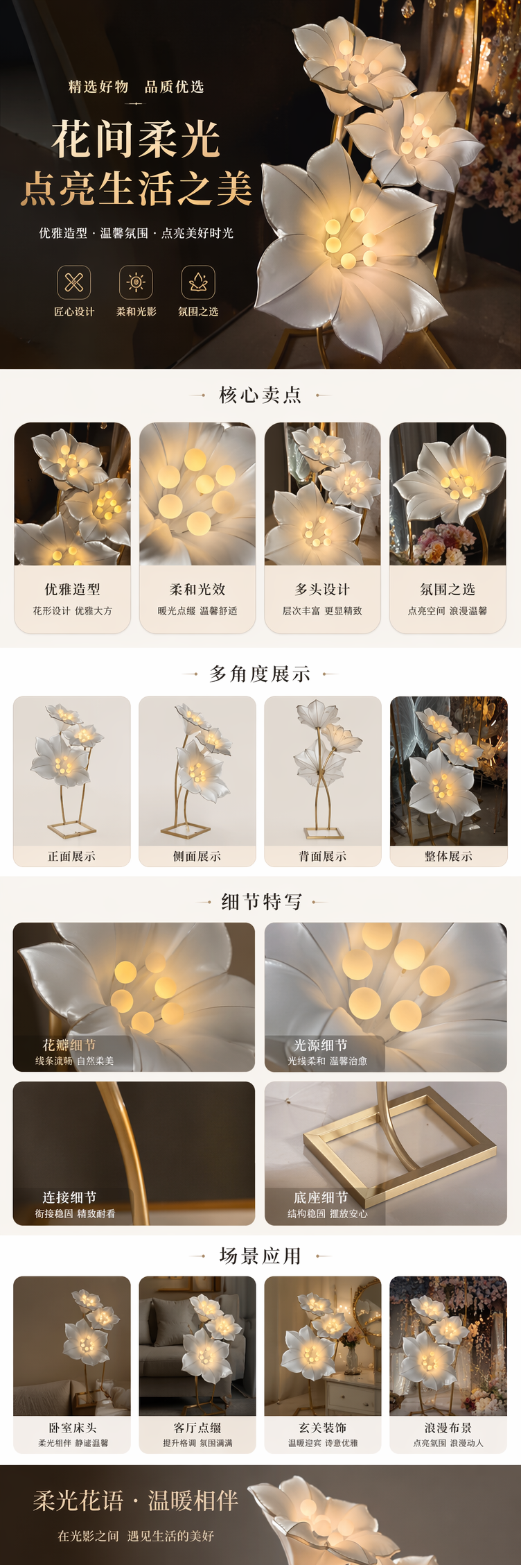 白色发光花朵装饰灯 室内氛围灯 节日派对家居装饰 pic 1