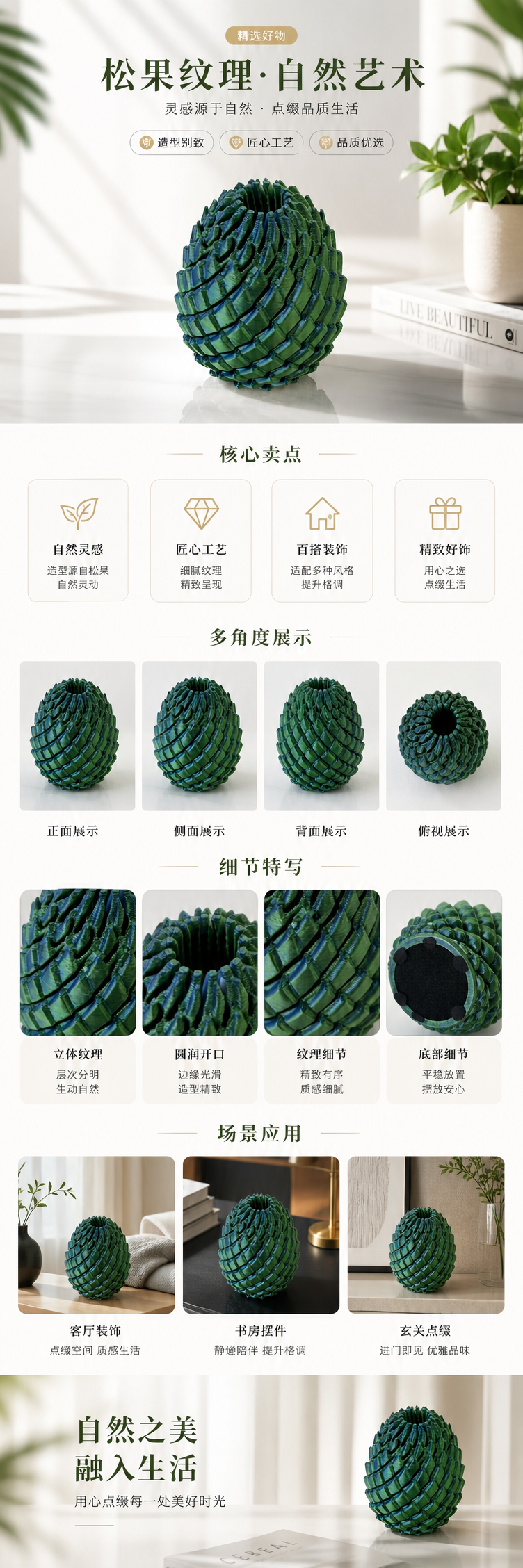 绿色螺旋鳞片状球体装饰摆件家居创意工艺品详情1
