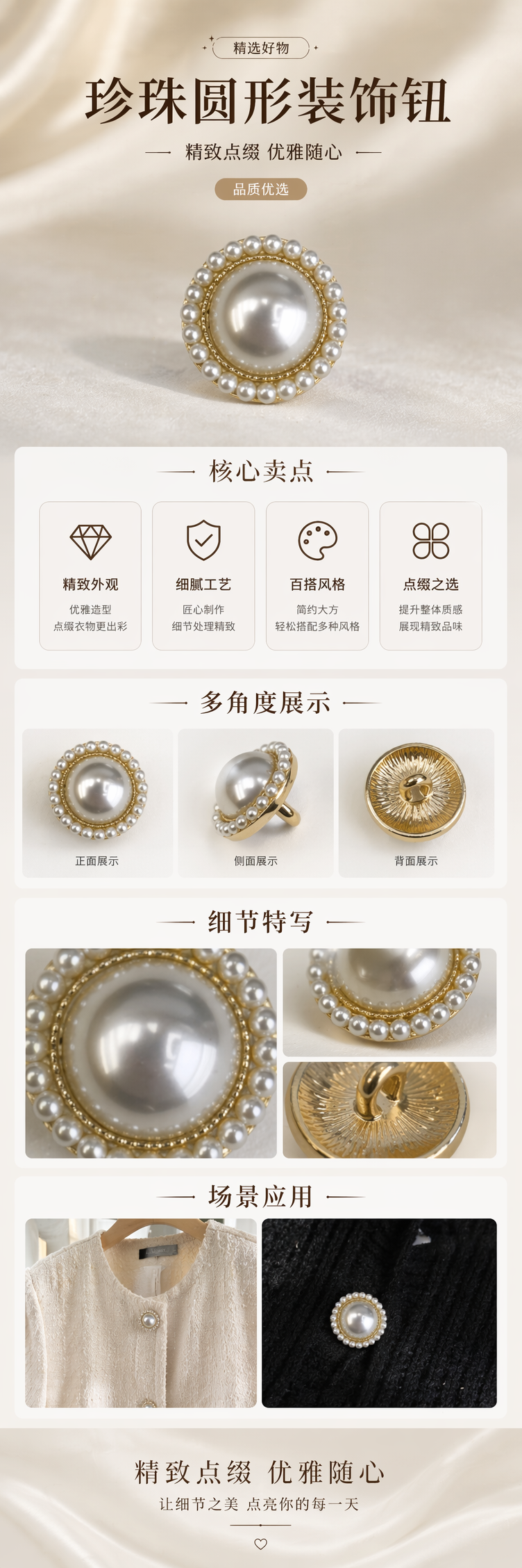 白色背景珍珠装饰纽扣 服装辅料 DIY手工缝纫配件 pic 1