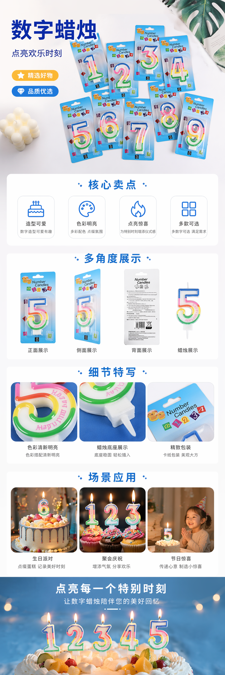 彩色数字蜡烛生日派对装饰蜡烛可燃数字造型蜡烛 pic 1