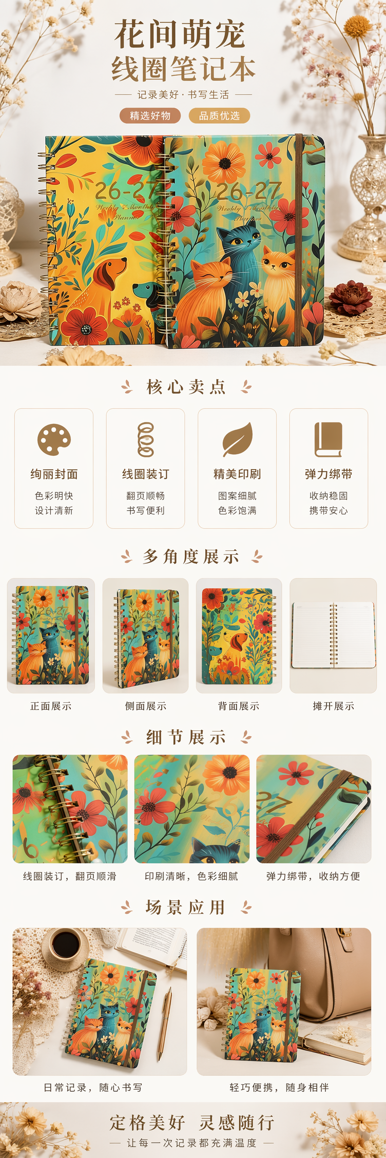 彩色花卉动物主题螺旋装订计划本详情1