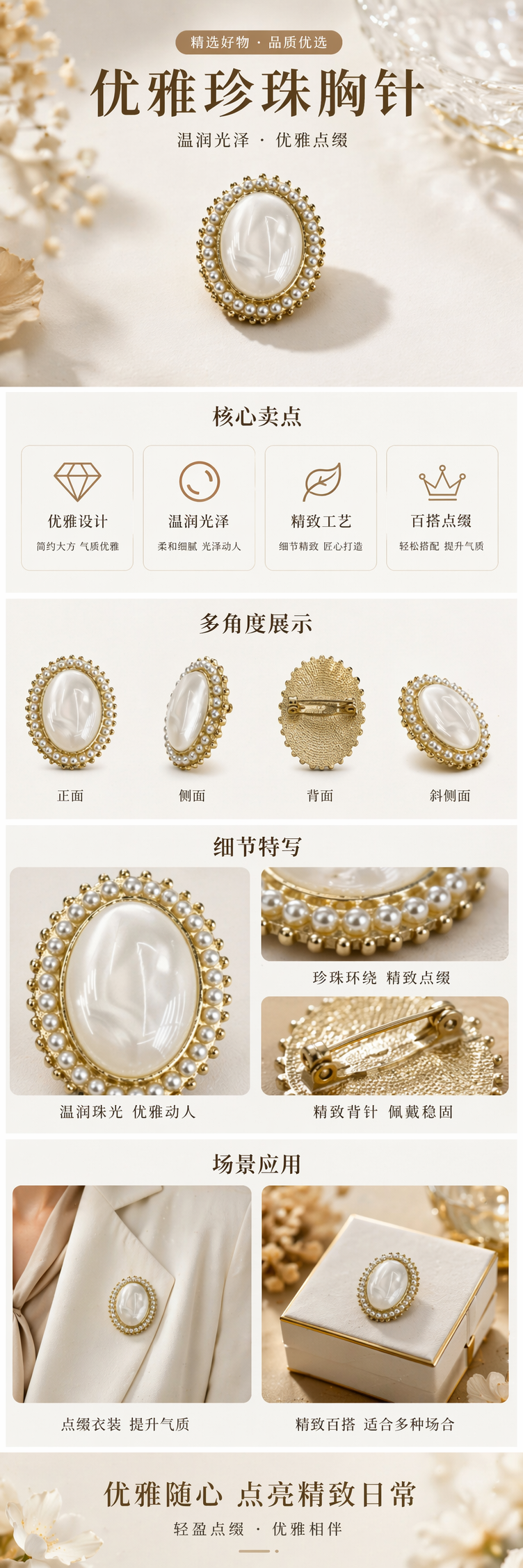 金色边框珍珠装饰椭圆形吊坠时尚百搭项链 pic 1