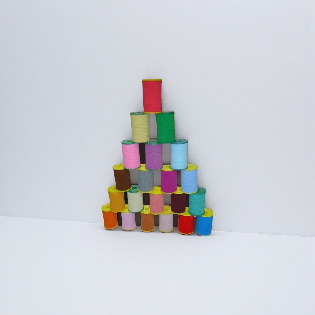 Creative DIY handcrafted materials for colorful spool stacked pyramid decorative ornaments Application Scenario