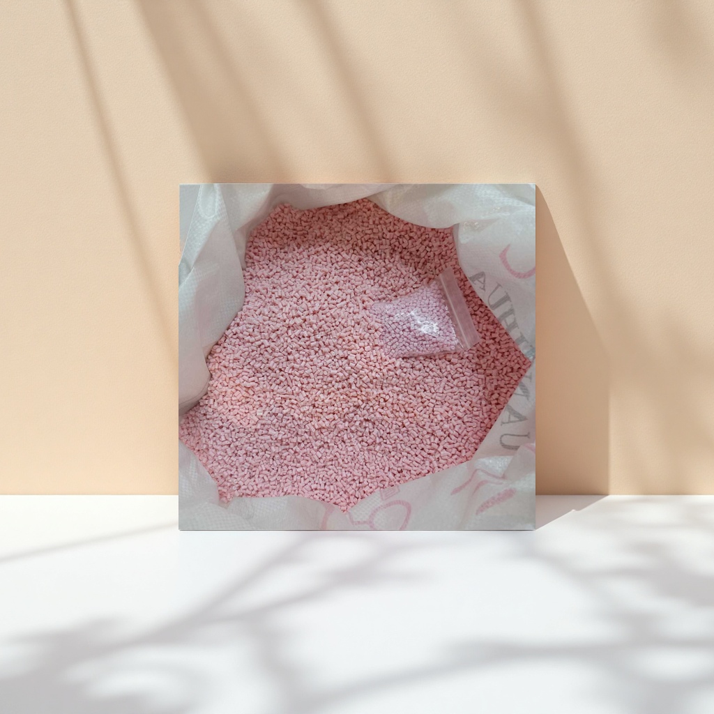Pink granular plastic particles, industrial-grade PPPE raw materials, specifically designed for injection molding and blow molding Specification image