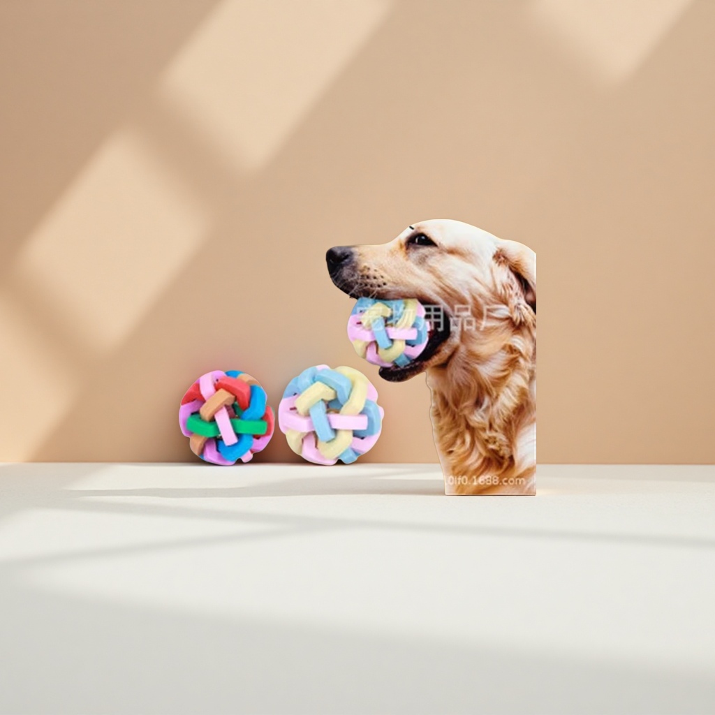 Pet seven-color bell balls, TPR woven toys, dog elastic balls, large, medium and small rainbow rubber chewable teething balls Specification image