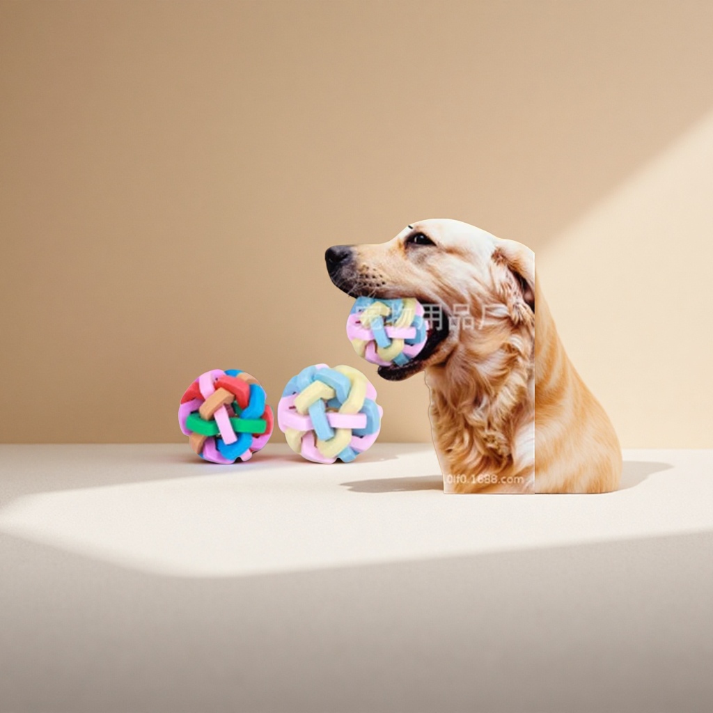 Pet seven-color bell balls, TPR woven toys, dog elastic balls, large, medium and small rainbow rubber chewable teething balls details Picture
