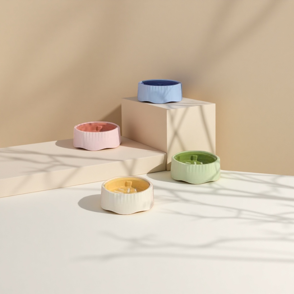 Colorful switchable pet food bowl, suitable for cats and dogs, anti-slip, large-capacity, silent feeder Application Scenario