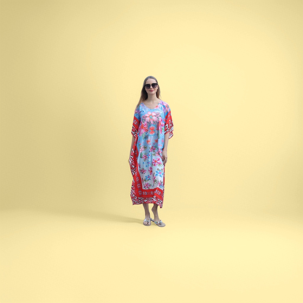 彩色花卉图案长款连衣裙女夏季修身显瘦文艺风