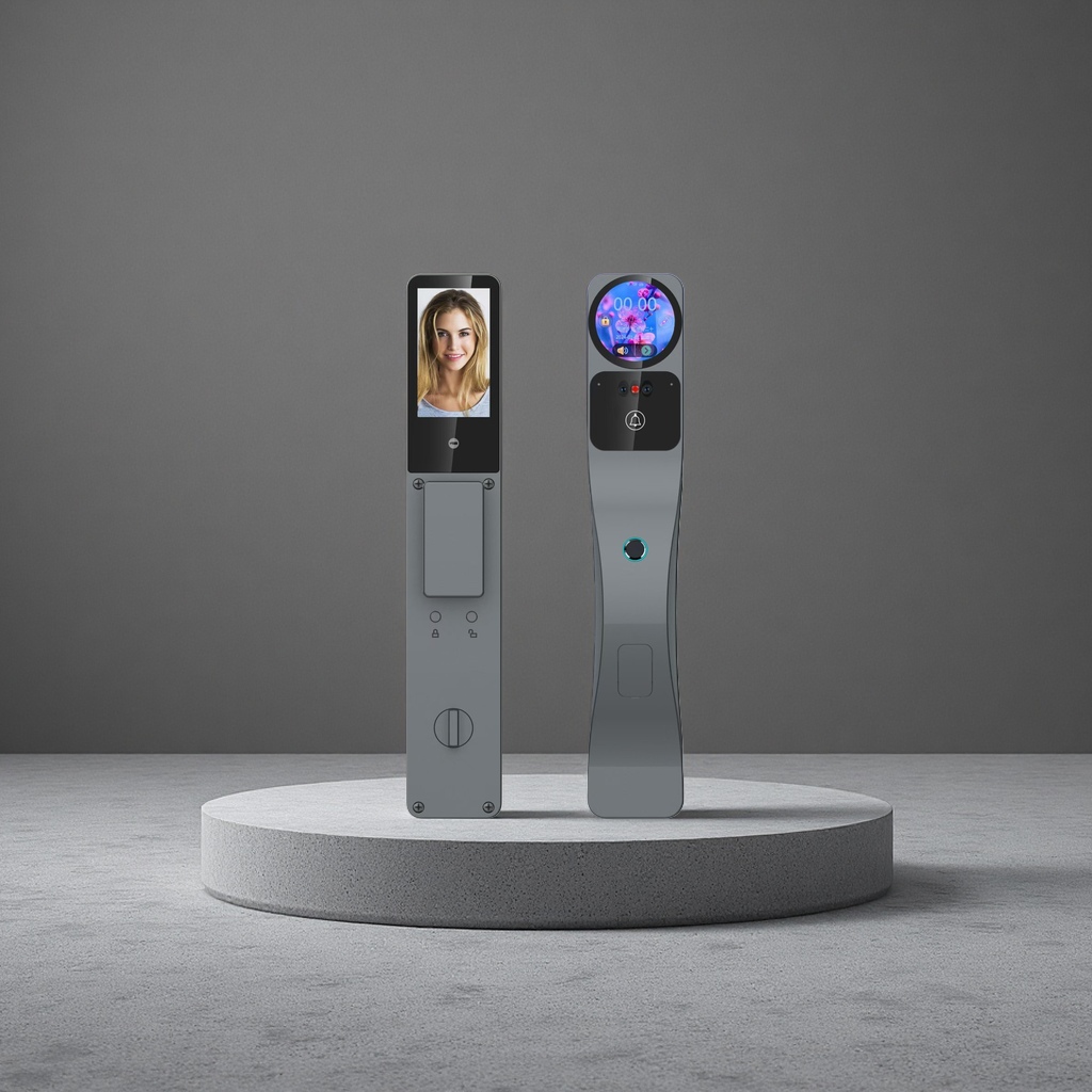 The grey smart door lock, household fingerprint password lock and anti-theft electronic lock support remote control via APP Specification image