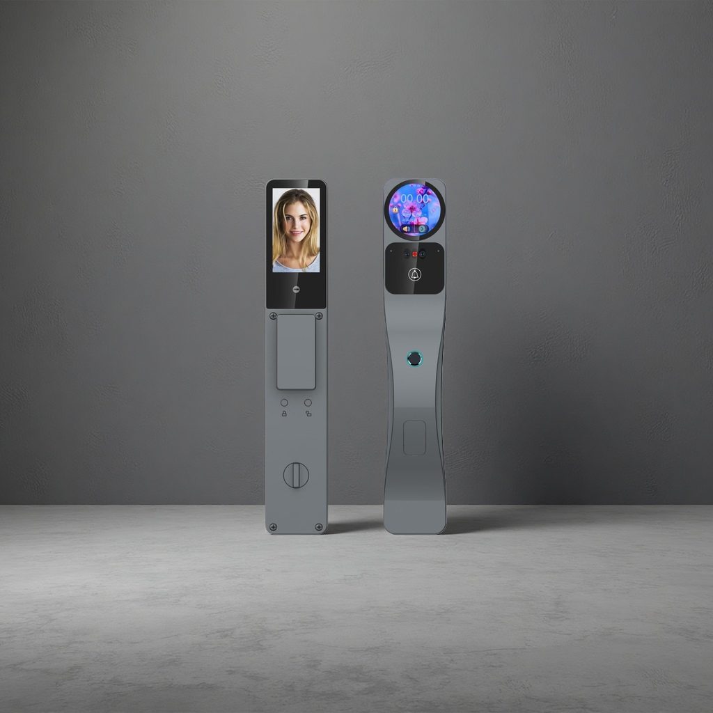 The grey smart door lock, household fingerprint password lock and anti-theft electronic lock support remote control via APP details Picture