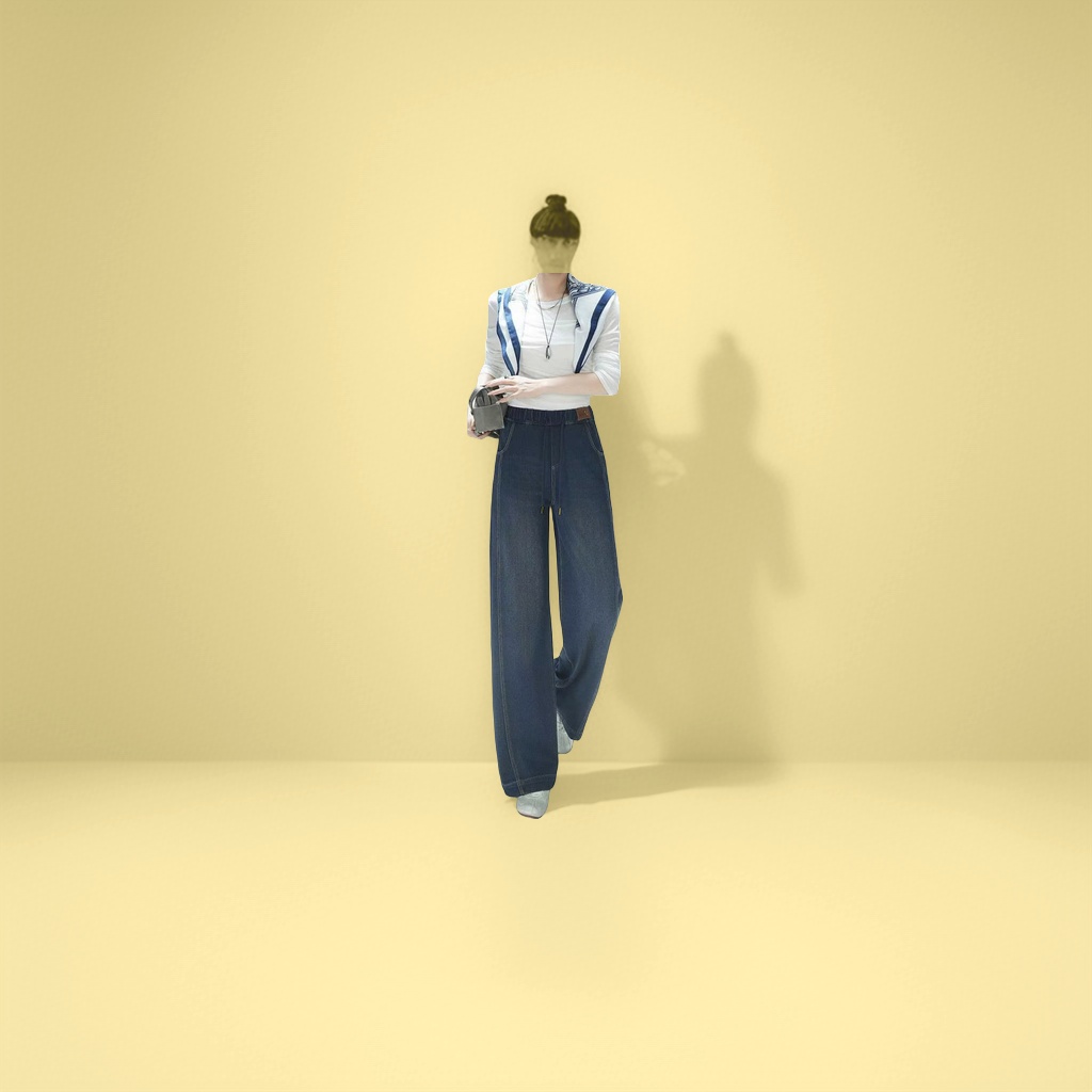 深蓝色阔腿牛仔裤女纯棉直筒垂感显高休闲穿搭产品图