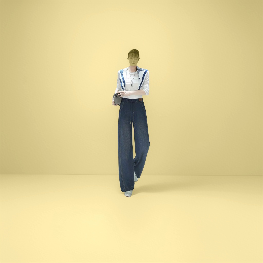 深蓝色阔腿牛仔裤女纯棉直筒垂感显高休闲穿搭图
