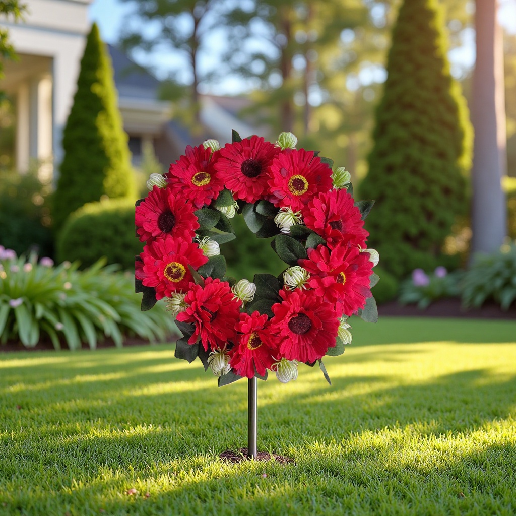Red gerbera simulation garlands are used to decorate home wedding arrangements details Picture