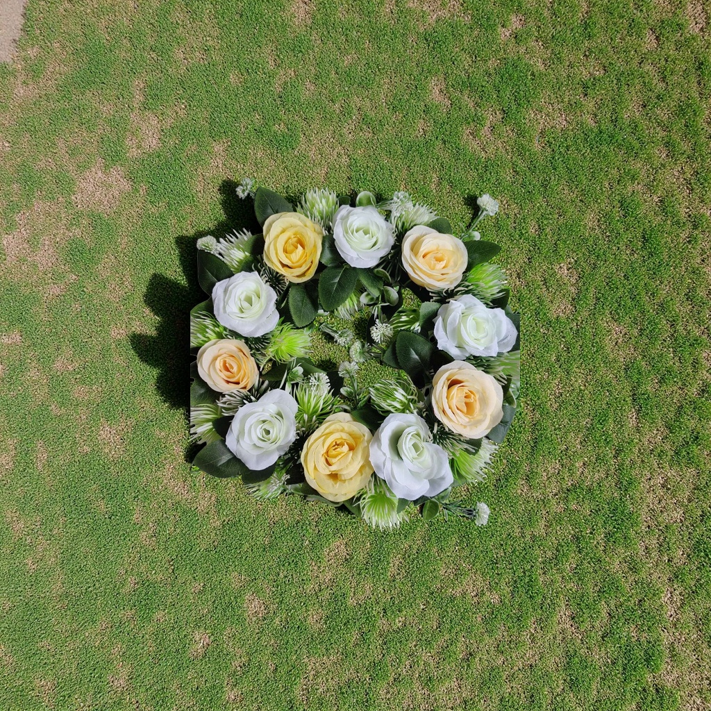 黄白玫瑰手工编织花环头饰新娘拍照装饰