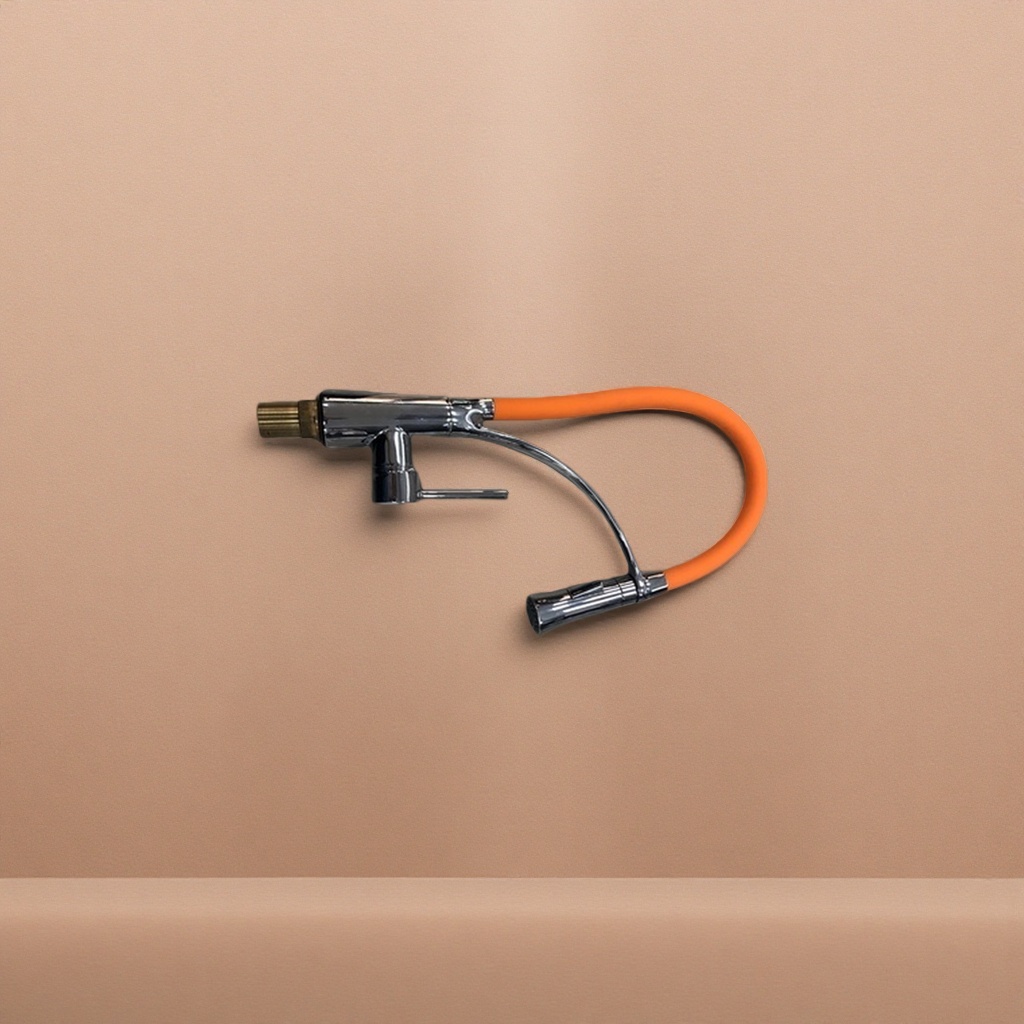 Orange hose faucet, a pull-out type for both cold and hot water in household kitchens
