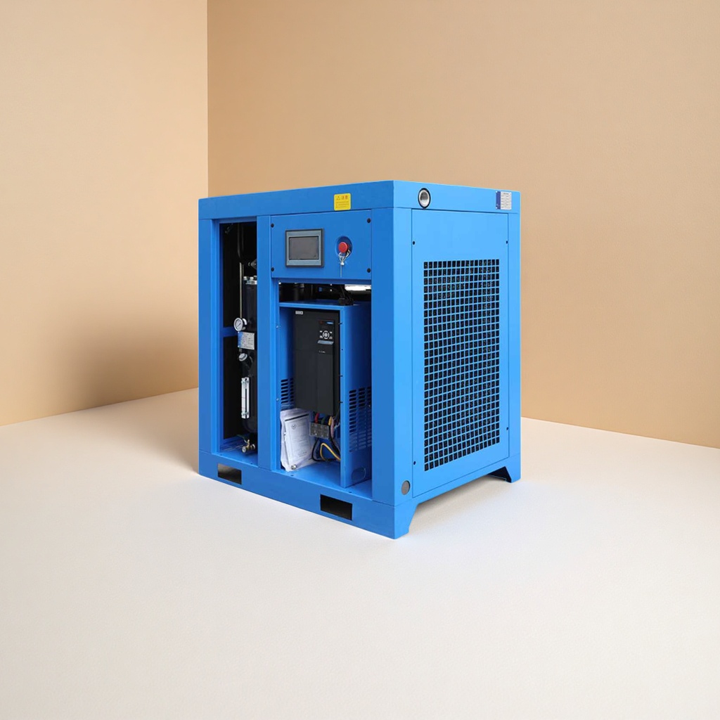 Blue industrial-grade air compressor, single-phase 220V 50Hz, silent and energy-saving Specification image