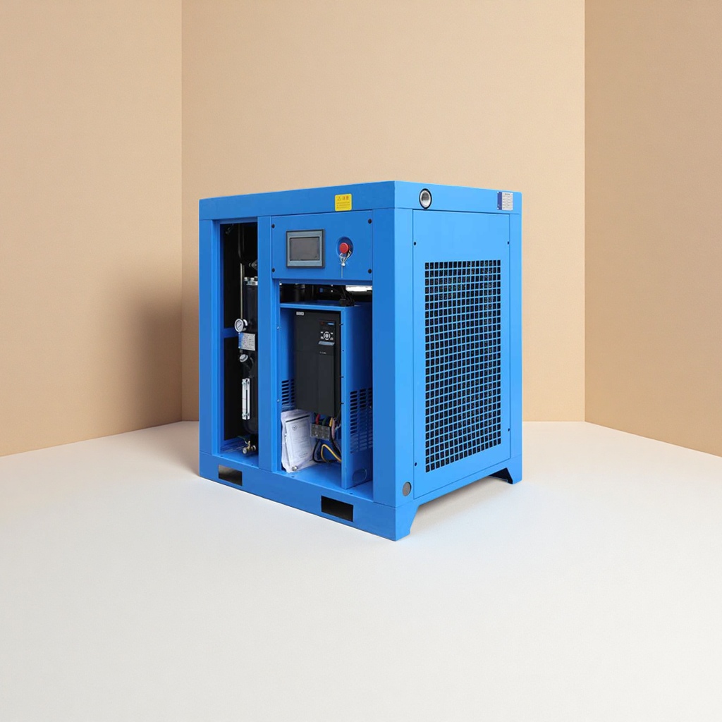 Blue industrial-grade air compressor, single-phase 220V 50Hz, silent and energy-saving