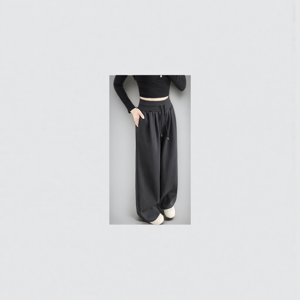 Black wide-leg pants for women, high-waisted and slimming casual pants with figure prints