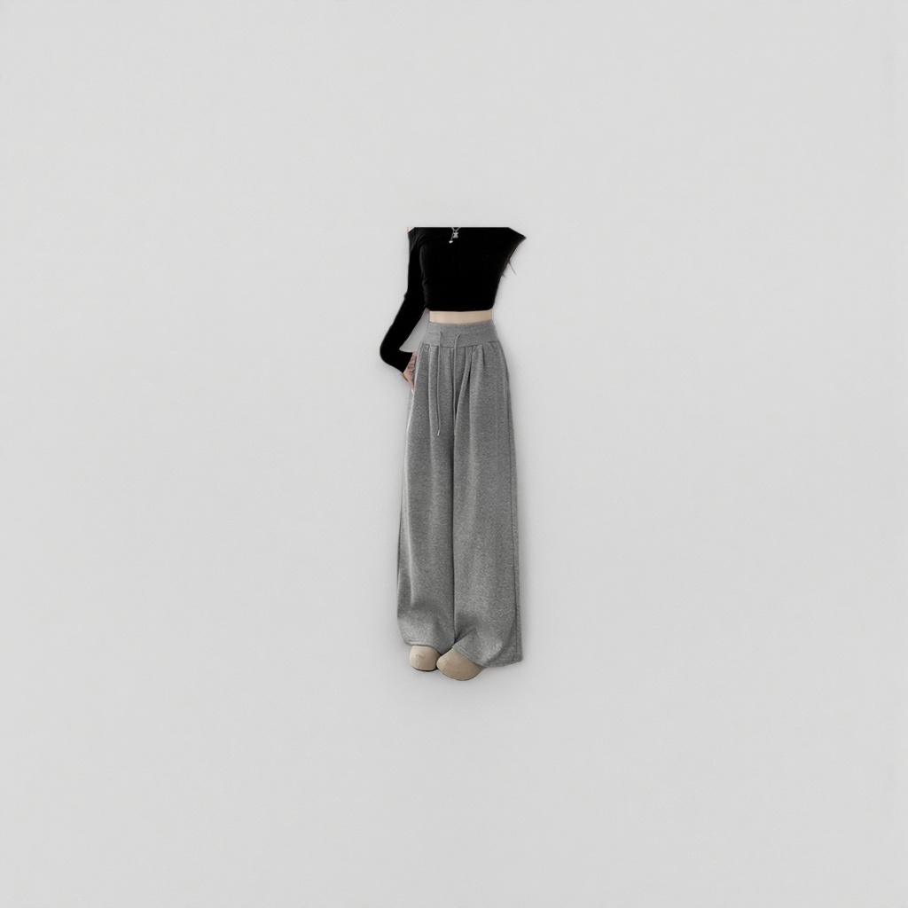 Grey wide-leg pants for women, high-waisted and slimming casual pants details Picture