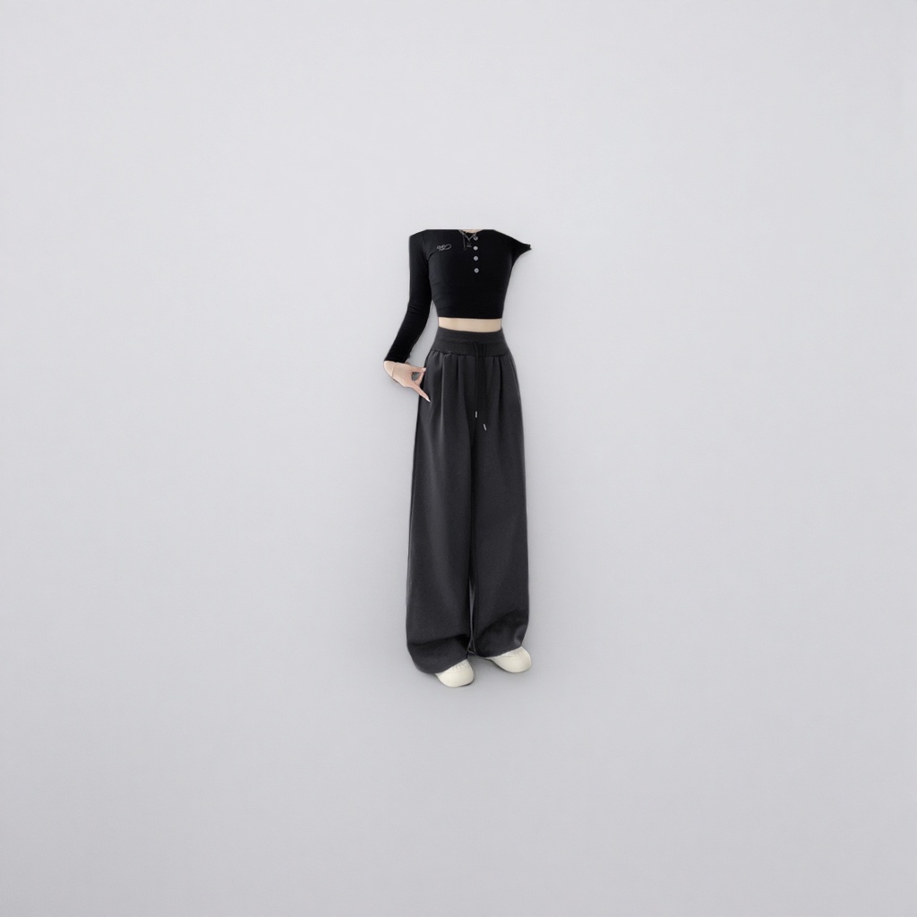 Dark grey wide-leg pants for women, high-waisted and slimming casual trousers Specification image