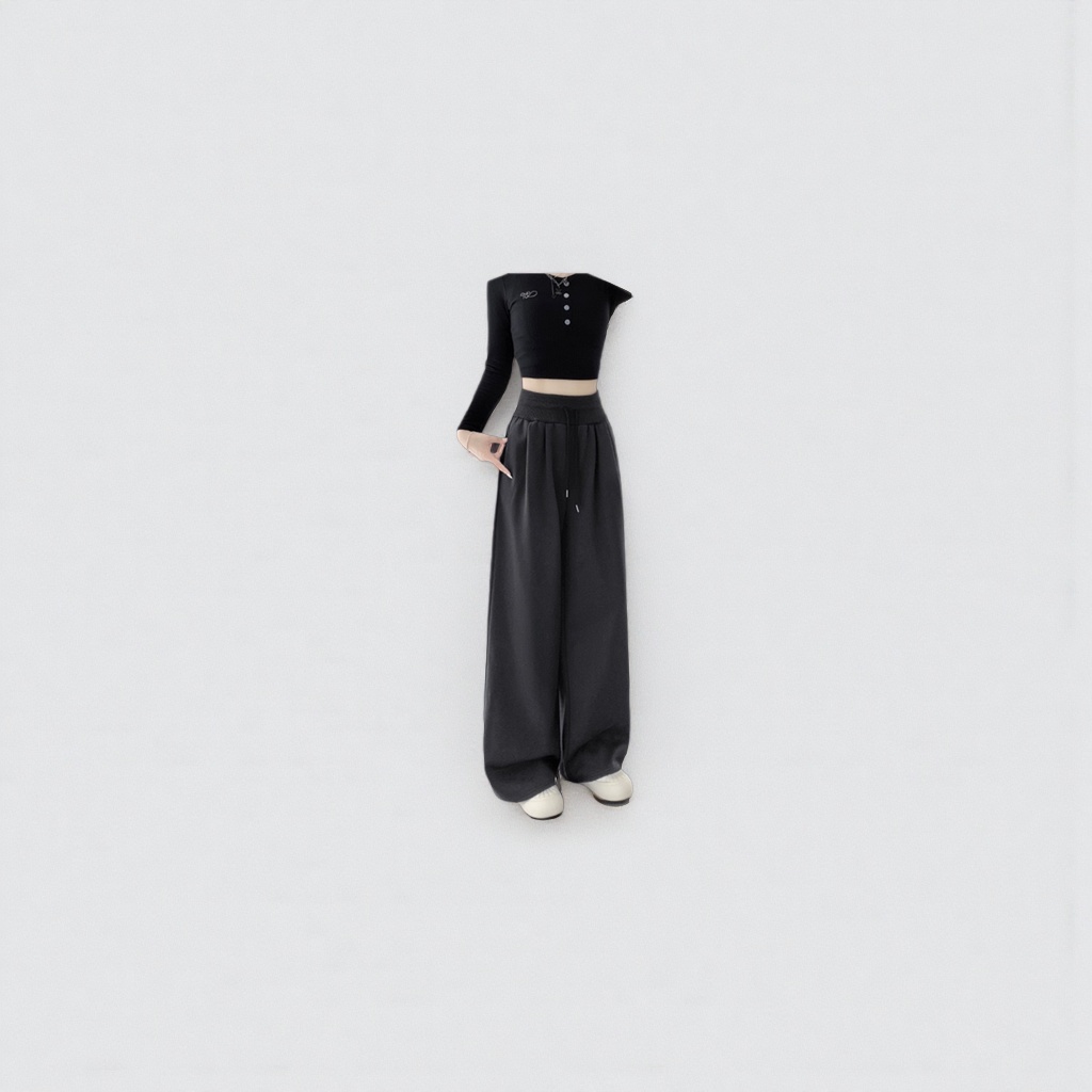 Dark grey wide-leg pants for women, high-waisted and slimming casual trousers Application Scenario