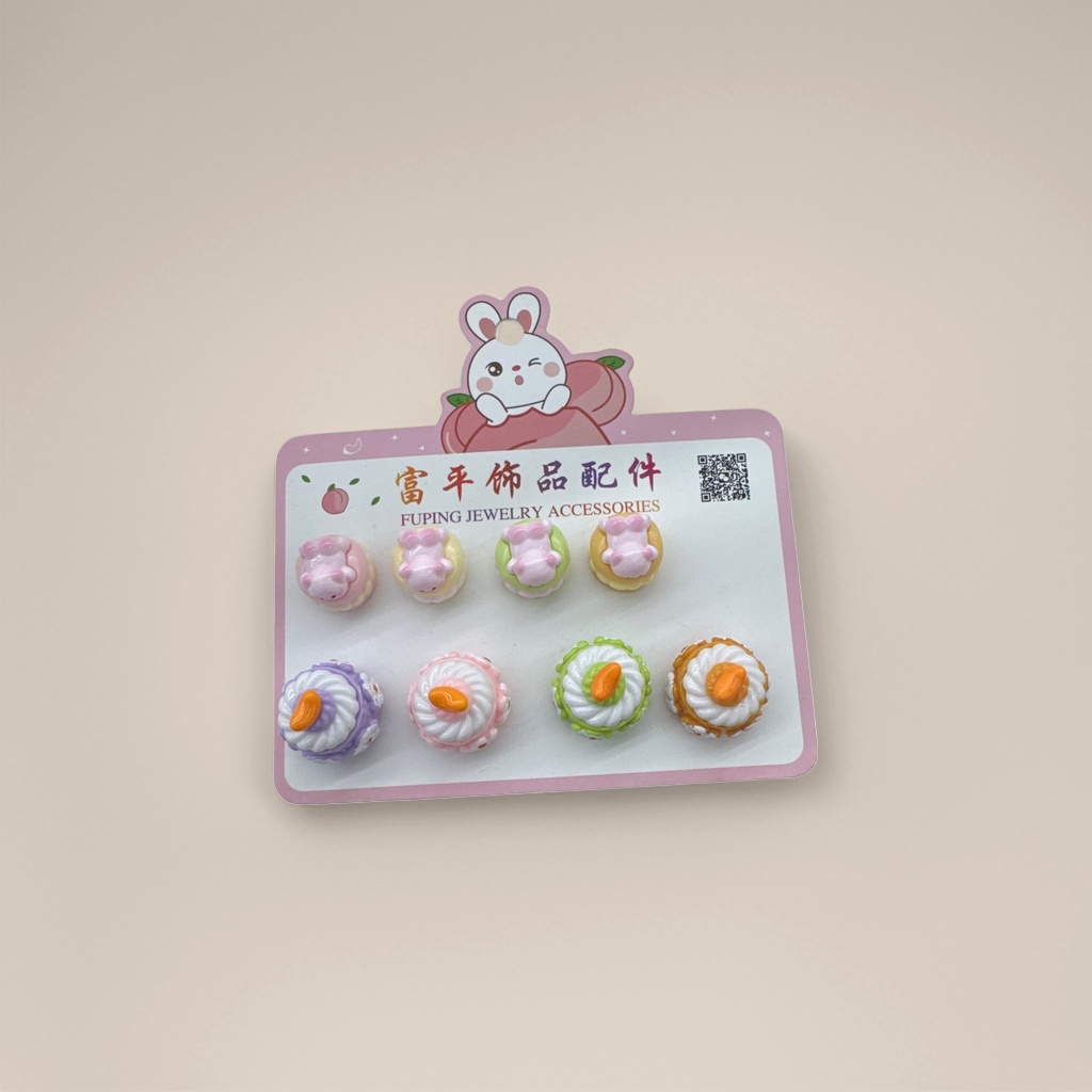 Eight sets of pink dessert-shaped accessory sets with rabbit pattern decorative cards